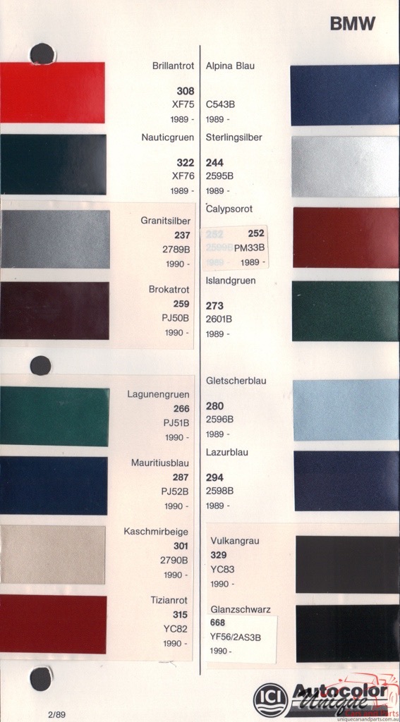 1989-1994 BMW Paint Charts Autocolor